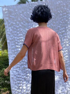 Short Sleeve Starry Pointelle Cardigan- Pink Silk