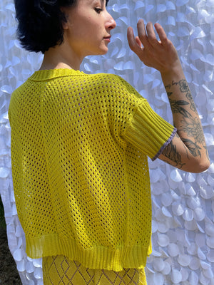 Short Sleeve Starry Pointelle Cardigan- Yellow