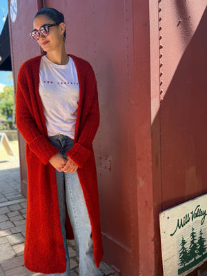 Overdyed Saffron XLong Bouclé Cardigan