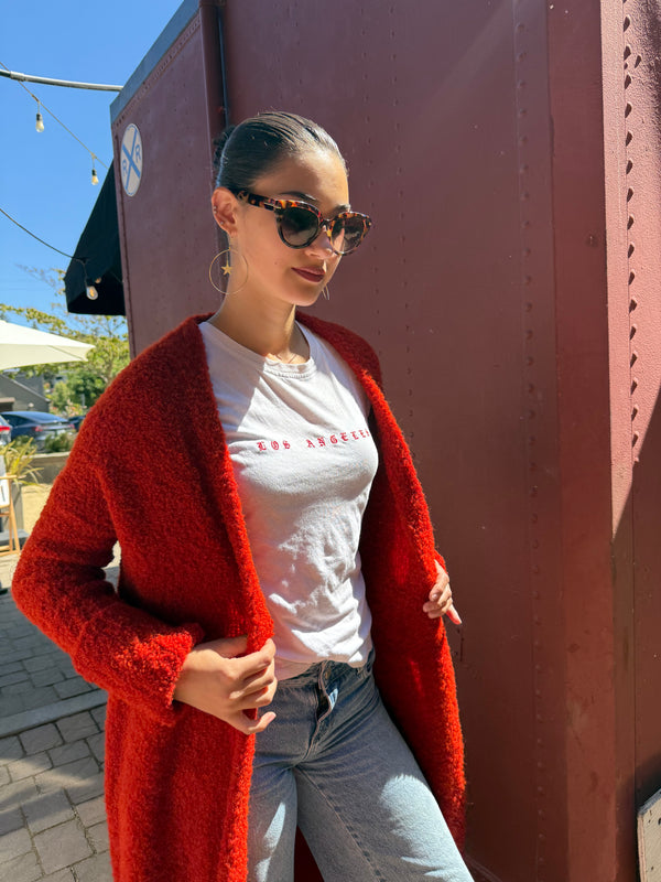 Overdyed Saffron XLong Bouclé Cardigan