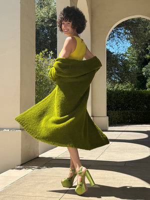 Overdyed Green XLong Bouclé Cardigan