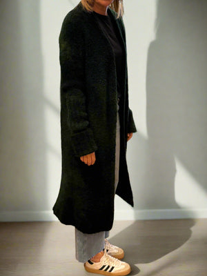 Overdyed Forest Green XLong Bouclé Cardigan