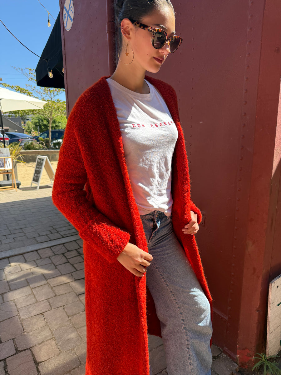 Overdyed Saffron XLong Bouclé Cardigan