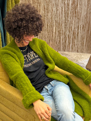 Overdyed Green XLong Bouclé Cardigan