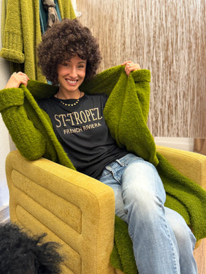 Overdyed Green XLong Bouclé Cardigan