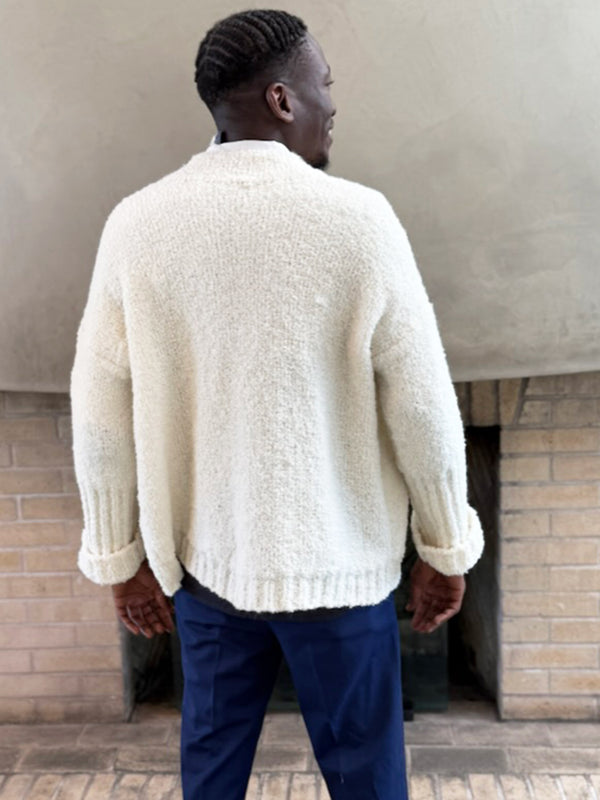 Ecru Bouclé Cardigan Unisex - KENLYNN