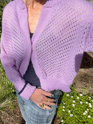 Starry Pointelle Cropped Cardigan - Lilac