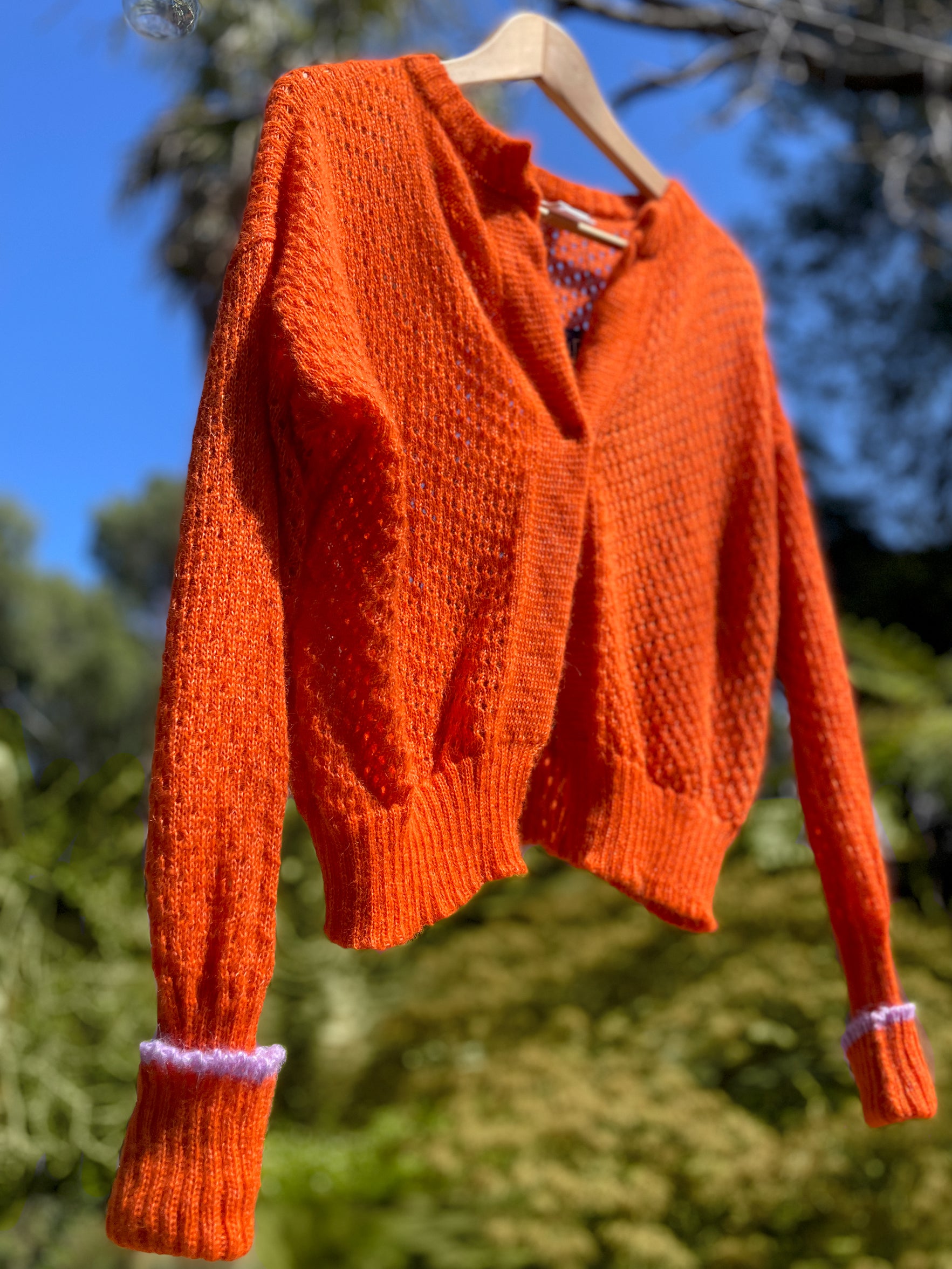 Starry Pointelle Cropped Cardigan Orange