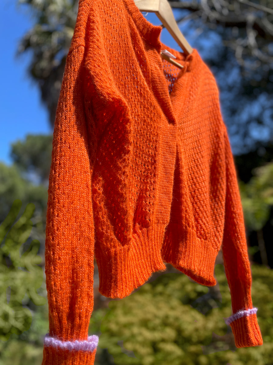 Starry Pointelle Cropped Cardigan - Orange