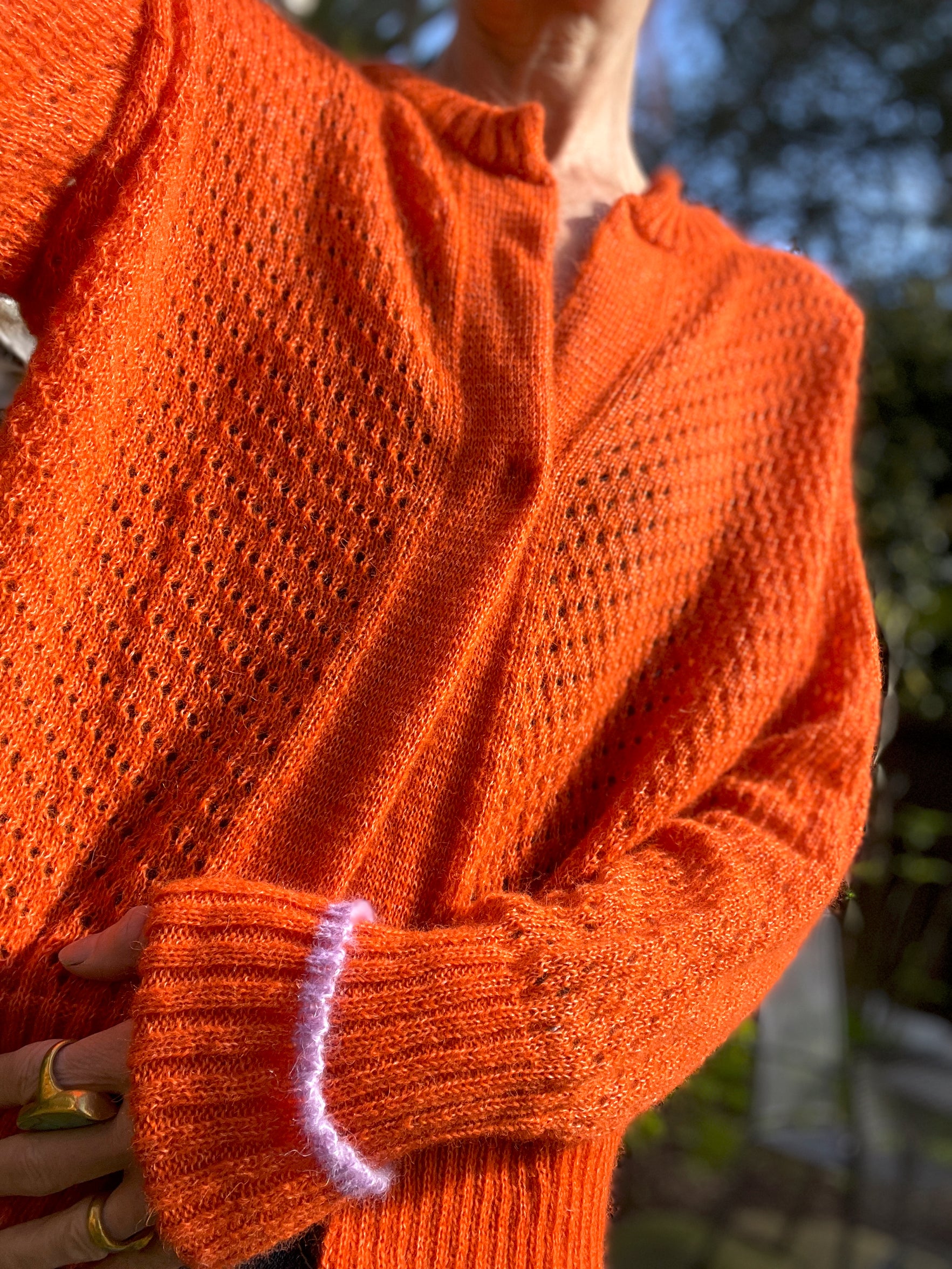 Kenlynn Starry Pointelle Cropped Cardigan - Orange M/L